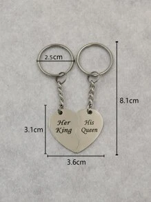 2入組情侶字母圖案愛心掛飾鑰匙圈 - 復古銀色 - 查看 4