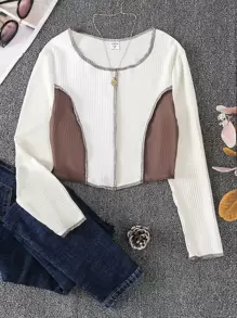 Girls Colour Block Top-stitching Tee - Multicolor - View 1