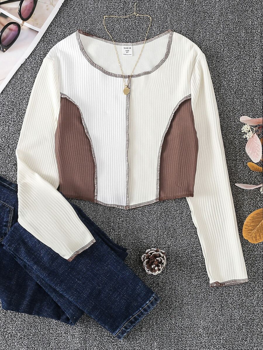 Girls Colour Block Top-stitching Tee - Multicolor - View 1