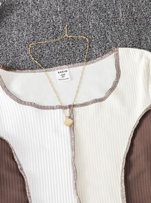 Girls Colour Block Top-stitching Tee - Multicolor - View 4