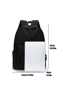 14 Inch Men Letter Patch Decor Casual Daypack, Schoolbag For Travel, College, School - Black - View 5