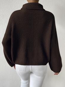 SHEIN Essnce High Neck Drop Shoulder Jumper - Chocolate Brown - View 2