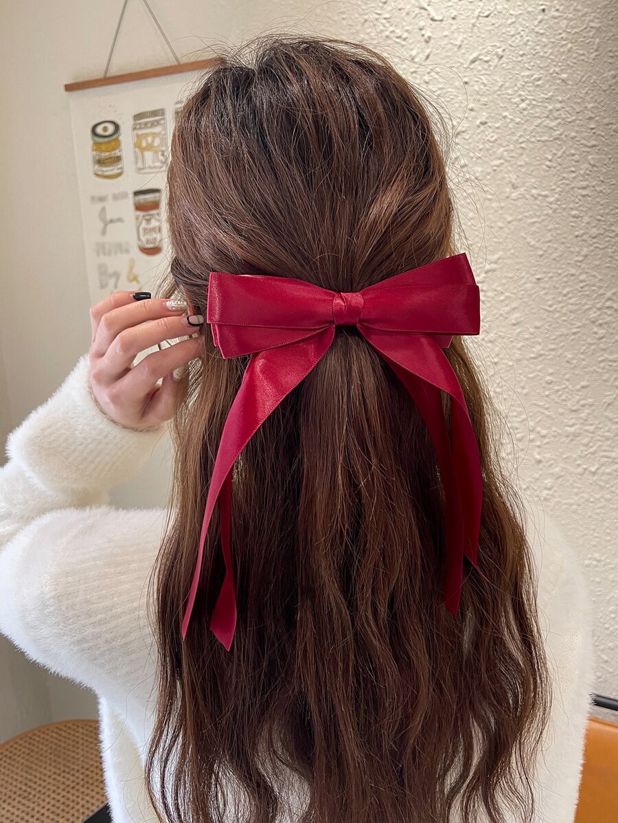 DAZY Bow Decor Hair Clip Cute - Red - View 1