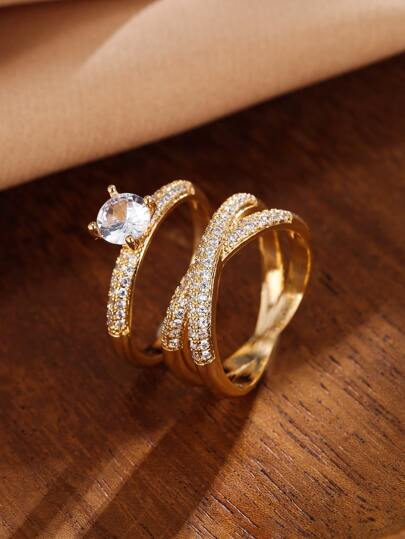 2pcs Women's Micro-Inlaid Zirconia Wedding Rings
