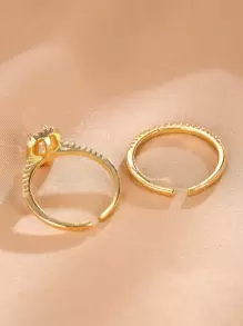 2pcs Gold-Plated Micro-Inlaid Cubic Zirconia Rings, Wedding, Engagement, Proposal Gift Jewelry