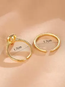 2pcs Gold-Plated Micro-Inlaid Cubic Zirconia Rings, Wedding, Engagement, Proposal Gift Jewelry
