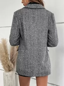 SHEIN Essnce 西裝領雙排釦西裝外套 - 深灰色 - 查看 2