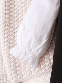 Baby Bow Print Ruffle Trim Flounce Sleeve Dress - Black and White - View 5