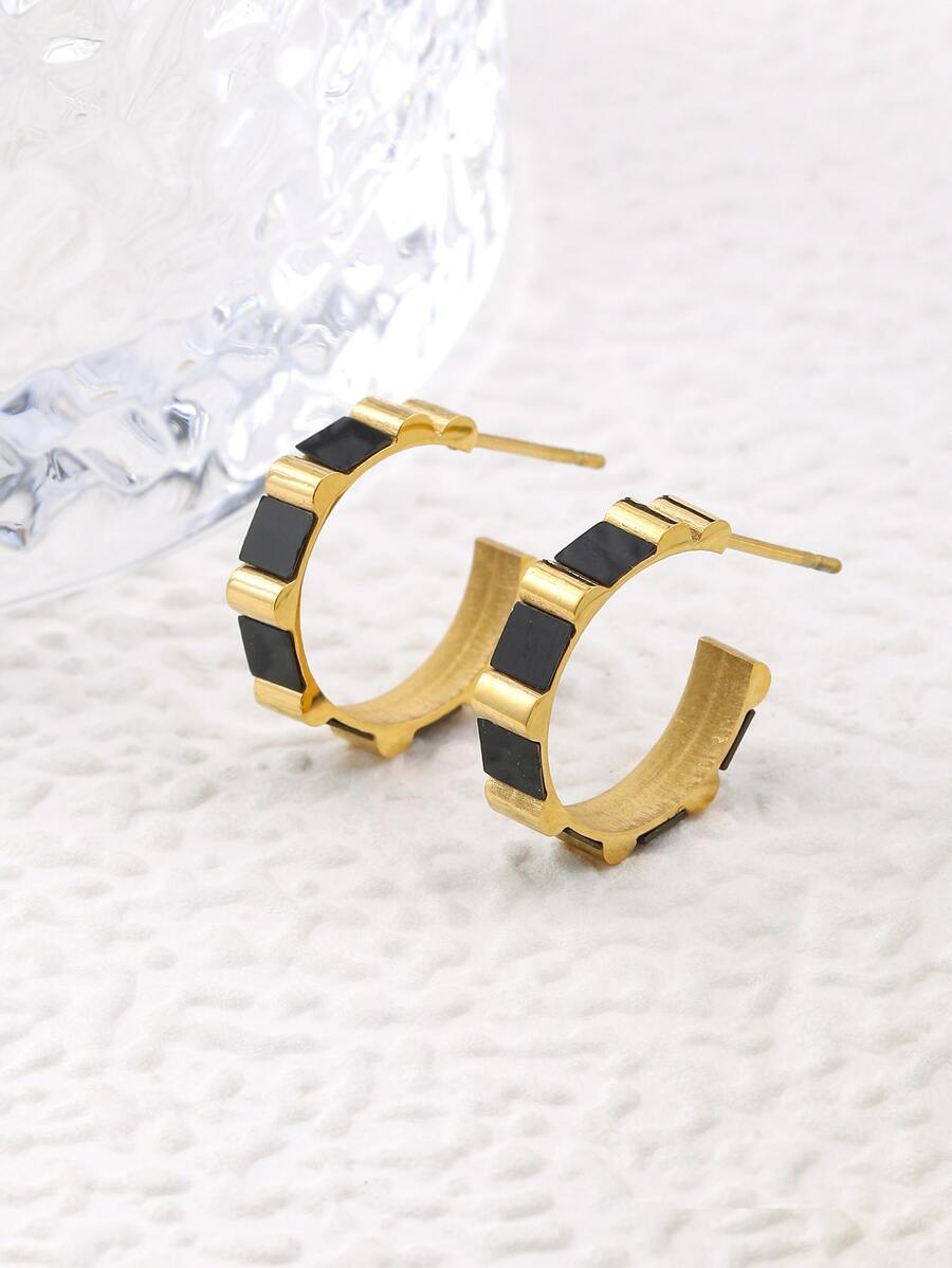 Pendientes de aro abierto de dos tonos - Multicolor - Ver 1