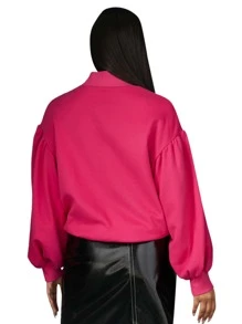 SHEIN Privé 小高領燈籠袖運動衫 - 玫紅色 - 查看 2