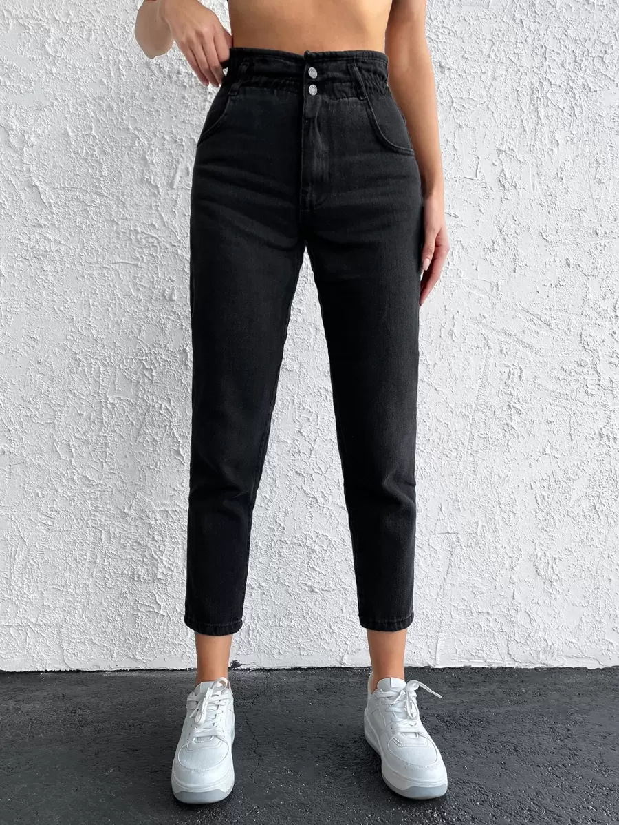 EURMUSE High Waist Mom Fit Jeans - Black - View 1