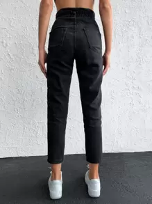 EURMUSE High Waist Mom Fit Jeans - Black - View 2