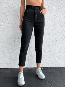 EURMUSE High Waist Mom Fit Jeans - Black - View 4