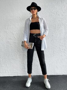 EURMUSE High Waist Mom Fit Jeans - Black - View 5