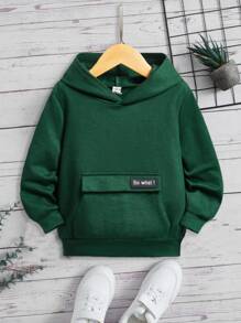 SHEIN 男童标语贴布翻盖口袋卫衣 - 綠色 - 查看 1