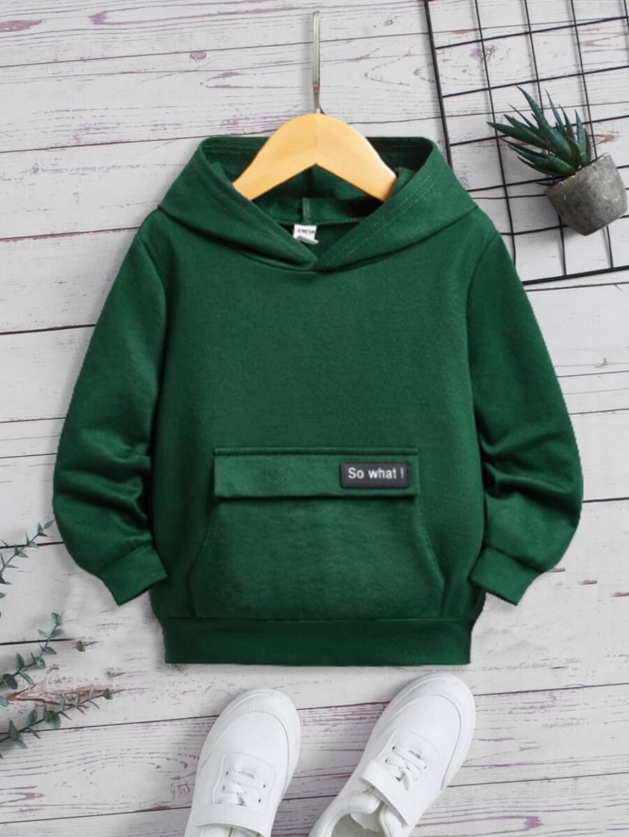 SHEIN 男童标语贴布翻盖口袋卫衣 - 綠色 - 查看 1