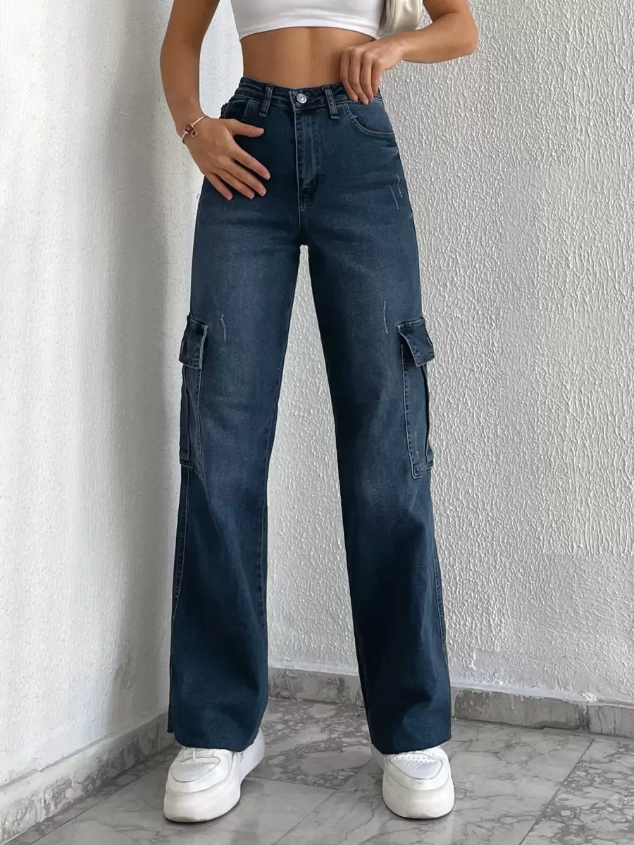 EURMUSE Flap Pocket Side Cargo Jeans - Blue - View 1