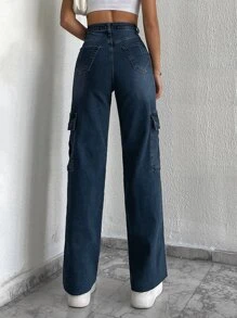 EURMUSE Flap Pocket Side Cargo Jeans - Blue - View 2