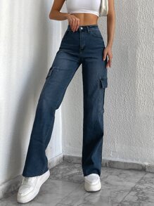 EURMUSE Flap Pocket Side Cargo Jeans - Blue - View 3