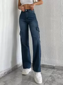 EURMUSE Flap Pocket Side Cargo Jeans - Blue - View 4