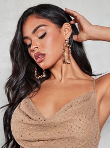 SHEIN SXY Pendientes largos geométricos con diseño de diamante de imitación - Champán - Ver 1