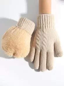 1 Pair Women's Winter Double Layered Thickened Touch Screen Gloves + 1 Pair Knitted Warm Full Finger Gloves, For Driving, Running, Cycling, Hiking, Party, Gaming, Cold Weather - Beige - View 2