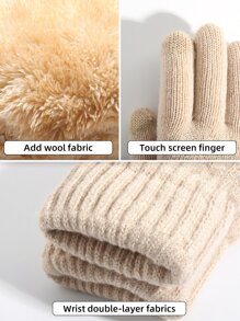 1 Pair Women's Winter Double Layered Thickened Touch Screen Gloves + 1 Pair Knitted Warm Full Finger Gloves, For Driving, Running, Cycling, Hiking, Party, Gaming, Cold Weather - Beige - View 6