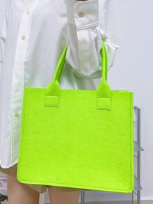 Minimalist Neon-green Shoulder Tote Bag - Green - View 4