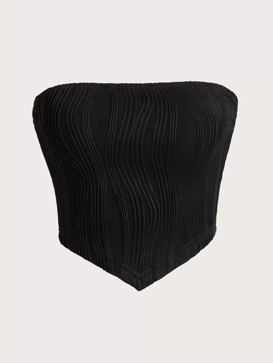 SHEIN EZwear Áo ống dệt kim màu trơn viền khăn tay mùa hè - màu đen - Xem 1