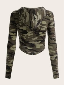 SHEIN EZwear Camo Print Zip Up Drawstring Hooded Jacket - Multicolor - View 2