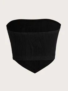 SHEIN EZwear Áo ống dệt kim màu trơn viền khăn tay mùa hè - màu đen - Xem 2