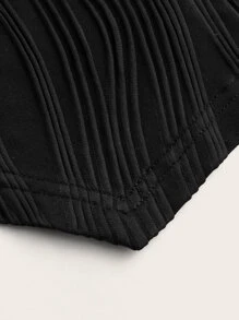 SHEIN EZwear Áo ống dệt kim màu trơn viền khăn tay mùa hè - màu đen - Xem 3