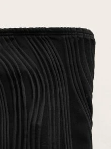 SHEIN EZwear Áo ống dệt kim màu trơn viền khăn tay mùa hè - màu đen - Xem 4