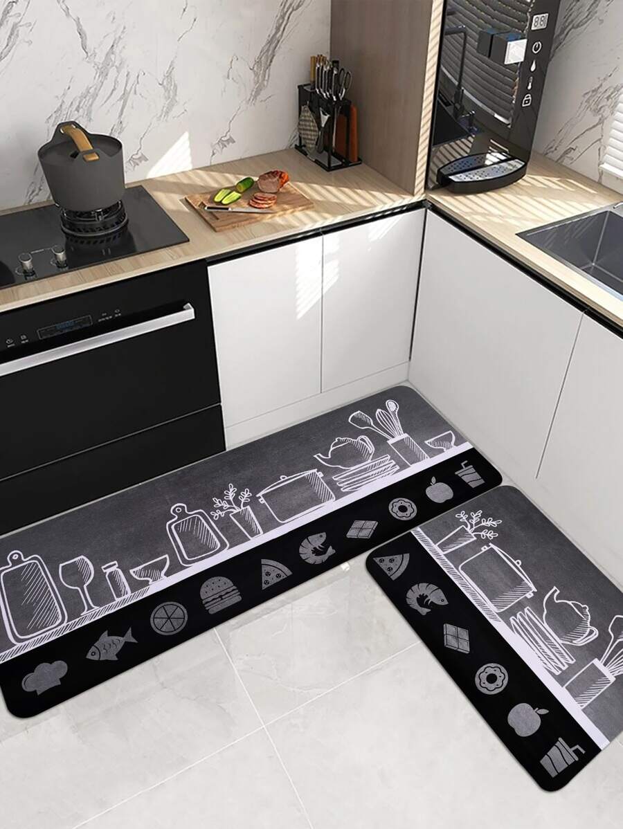 1pc cartoon keukengerei patroon bedrukt pluche zacht antislip waterabsorberend keukentapijt, geschikt voor keuken, eetkamer, woonkamer woondecoratie, kamerdecoratie - Veel kleurig - Bekijken 1