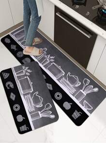 1pc cartoon keukengerei patroon bedrukt pluche zacht antislip waterabsorberend keukentapijt, geschikt voor keuken, eetkamer, woonkamer woondecoratie, kamerdecoratie - Veel kleurig - Bekijken 3