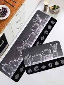 1pc cartoon keukengerei patroon bedrukt pluche zacht antislip waterabsorberend keukentapijt, geschikt voor keuken, eetkamer, woonkamer woondecoratie, kamerdecoratie - Veel kleurig - Bekijken 4