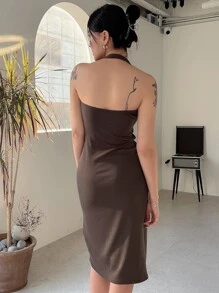 DAZY Tách đùi Váy dây - Cà phê nâu - Xem 2