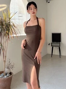 DAZY Tách đùi Váy dây - Cà phê nâu - Xem 6