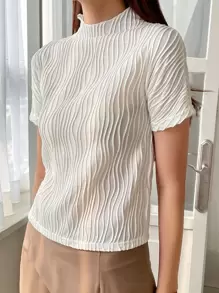 DAZY 紋理高領t卹 - 米色 - 查看 2