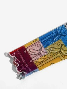 SHEIN EZwear Lettuce Trim Patchwork Print Mesh Top - Multicolor - View 5