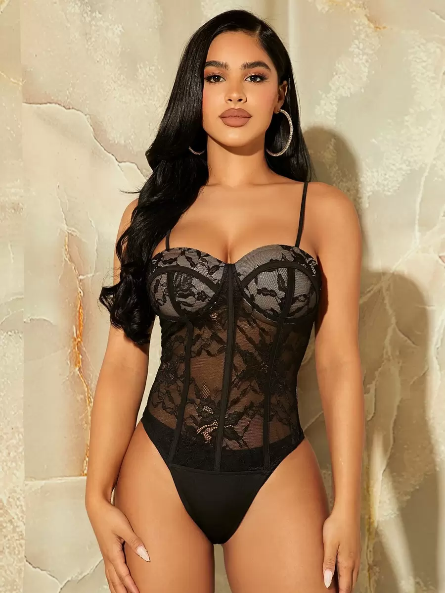 SHEIN SXY 素色蕾絲吊帶連體衣