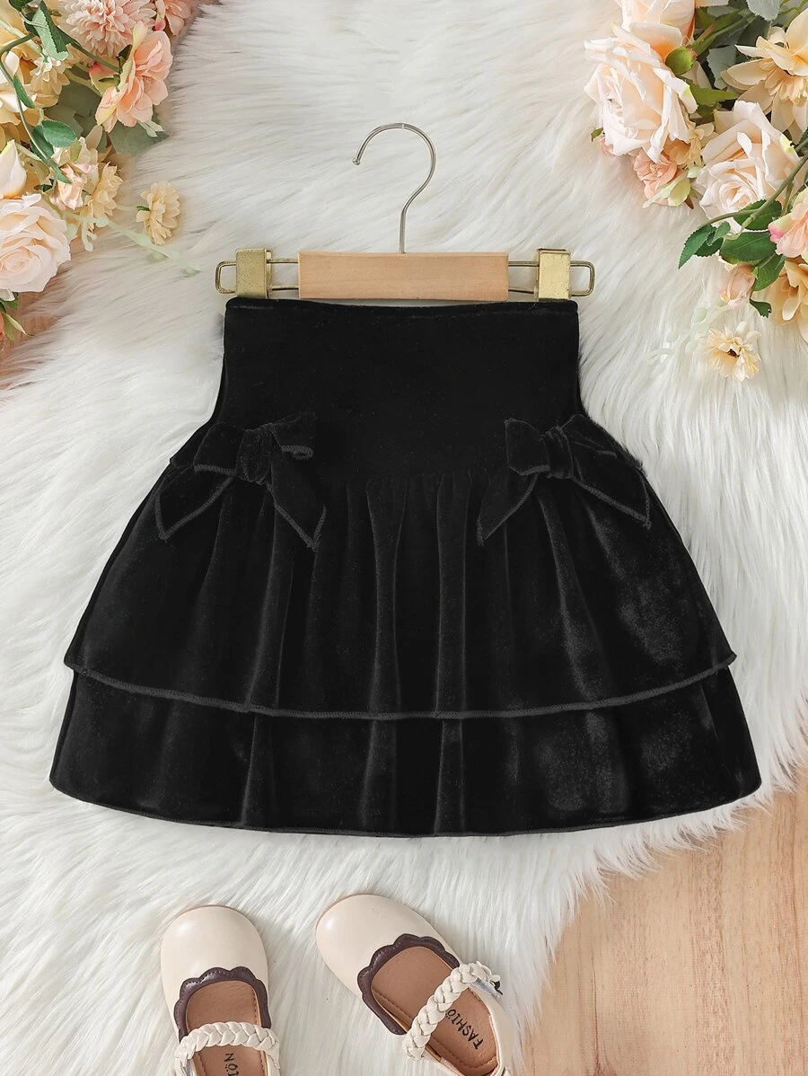 小女童前蝴蝶結雙層下擺半身裙