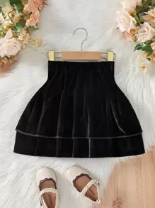 小女童前蝴蝶結雙層下擺半身裙