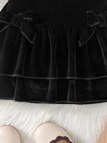 小女童前蝴蝶結雙層下擺半身裙