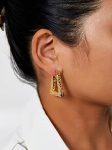 Textured Geometric Cuff Hoop Earrings - Yellow Gold - View 1