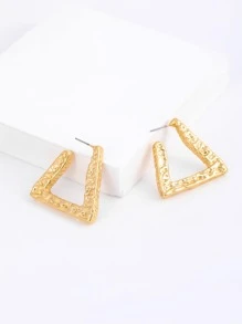 Textured Geometric Cuff Hoop Earrings - Yellow Gold - View 2