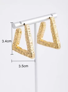 Textured Geometric Cuff Hoop Earrings - Yellow Gold - View 3