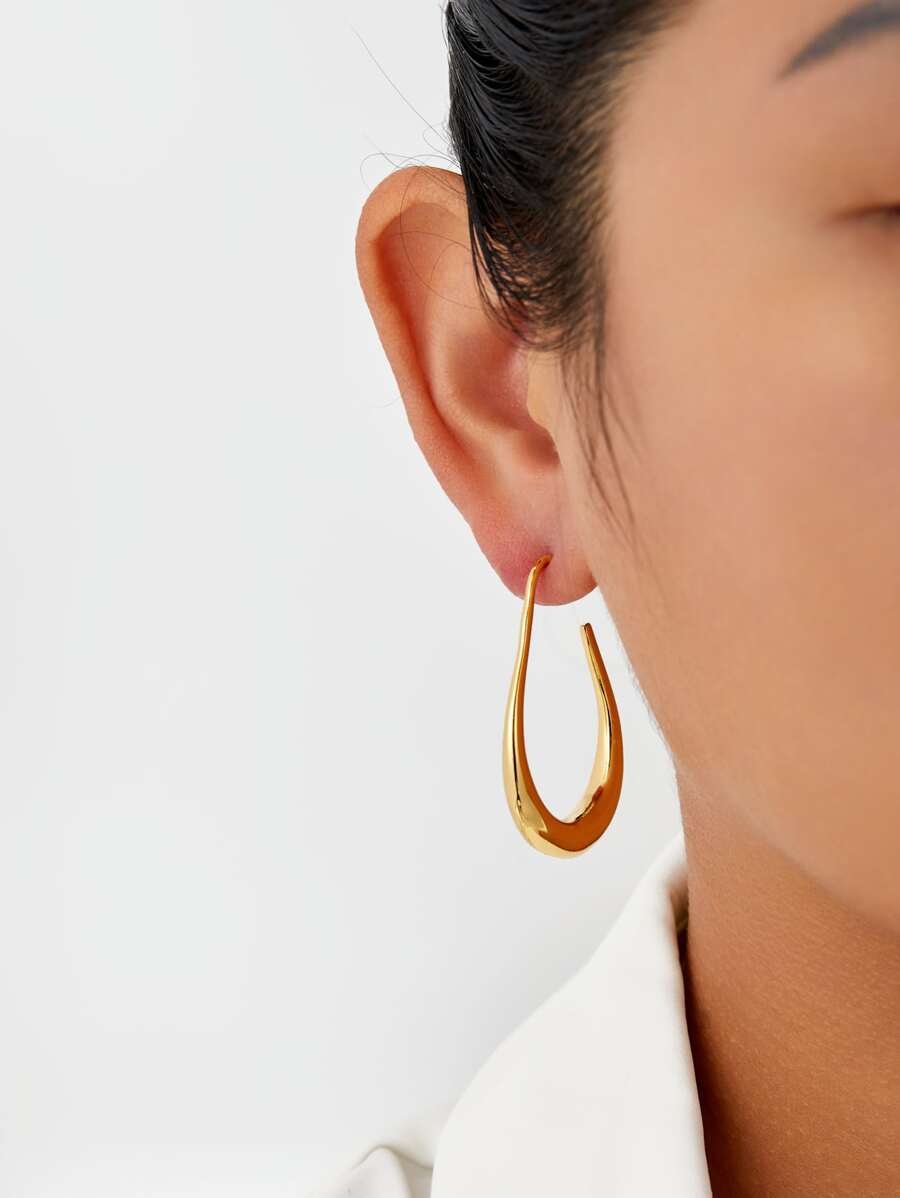 U-Shaped Cuff Hoop Earrings - Yellow Gold - View 1