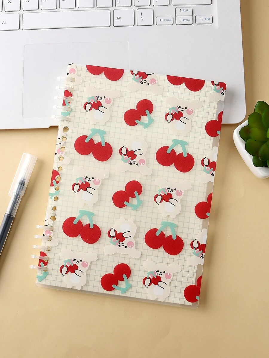 1pc Cherry Print Loose-leaf Notebook