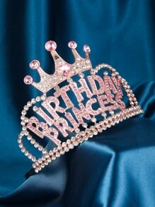 生日女孩水鑽頭飾，女士頭飾，生日裝飾女孩，閃光水晶髮飾，帶梳子的水鑽頭帶 - 玫瑰金 - 查看 3